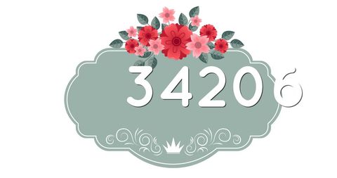 Decorative Number Placard with Floral Elements and Crown Detail