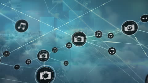Digital Network with Multimedia Icons over Sky