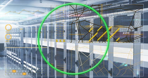 Digital Data Processing in High-Tech Server Room Animation