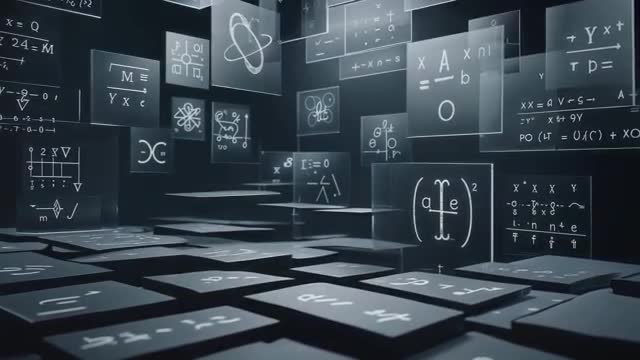 Futuristic Digital Panels with Math Formulas in Dark Void