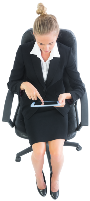 Transparent Businesswoman Using Tablet on Swivel Chair, Top View - Download Free Stock Videos Pikwizard.com