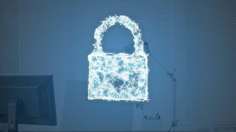Digital Padlock Hologram in Office for Data Security Concept