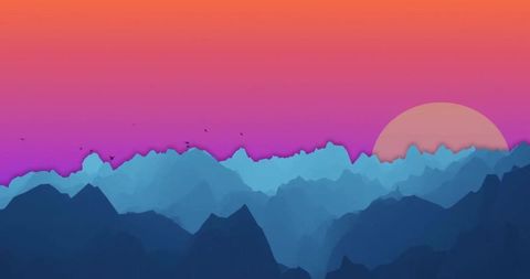 Colorful Digital Landscape with Mountains and Setting Sun - Download Free Stock Images Pikwizard.com