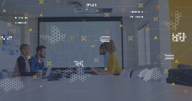 Business Meeting with Digital Data Concept Overlay in Modern Office - Download Free Stock Images Pikwizard.com