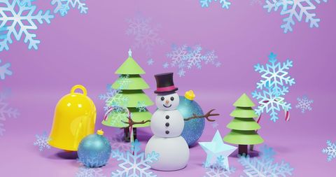 Festive Christmas Decorations with Snowman on Purple Background