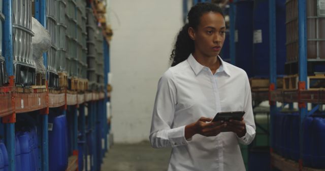 Young biracial woman examines inventory in a warehouse - Download Free Stock Photos Pikwizard.com