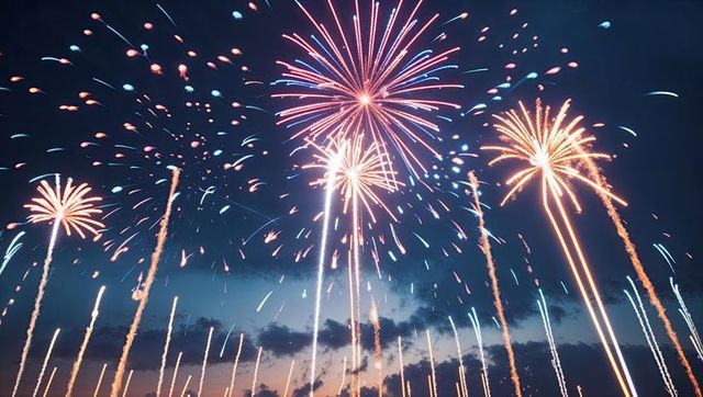 Colorful fireworks display brighten twilight sky