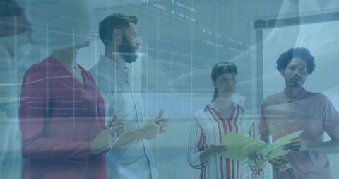 Suited Team Analyzing Data Charts on Transparent Board