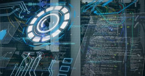Digital Interface and Data Analytics Overlay in a Server Room - Download Free Stock Images Pikwizard.com