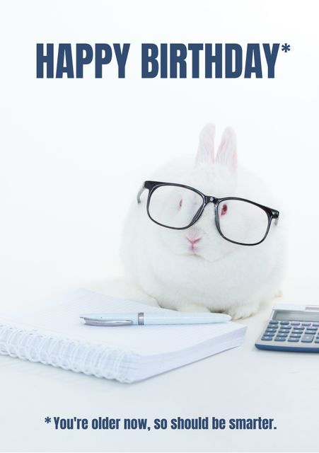 Celebrating a special occasion, a scholarly rabbit humorously reminds us of growing wisdom with age. This playful template could also suit educational milestones or humorous academic achievements.