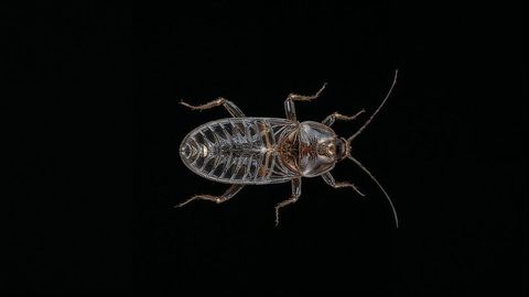Detailed close-up of cockroach on black background