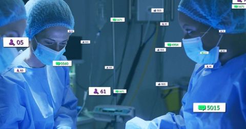 Surgical team using augmented reality overlays for real-time guidance during operation