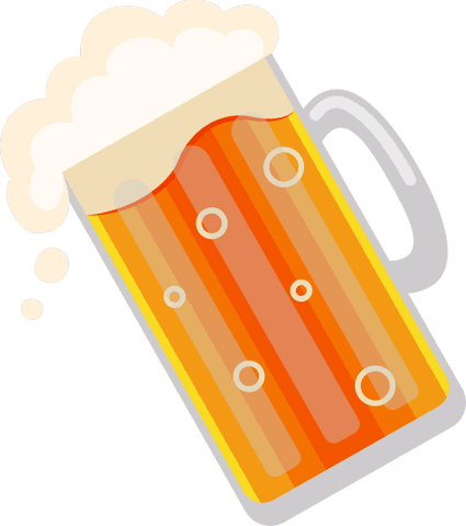 Transparent background frothy beer mug with amber bubbles illustration