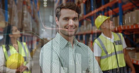Warehouse Workers with Overlay of Financial Data