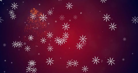 Falling Snowflakes with Christmas Tree Hologram on Red Background - Download Free Stock Images Pikwizard.com