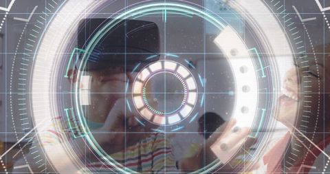 Virtual reality in education with futuristic technology overlay