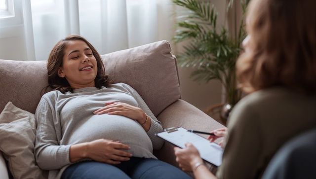 Pregnant woman in maternity counseling session at home