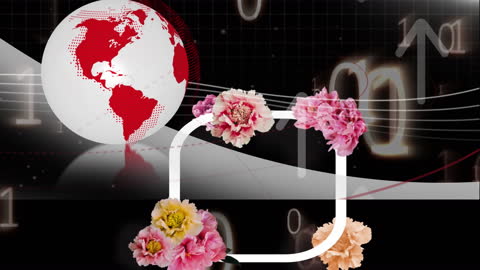 Global Digital Processing Animation with Floral Elements