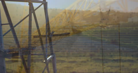 Data Network Animation Over Scenic Landscape with Power Lines