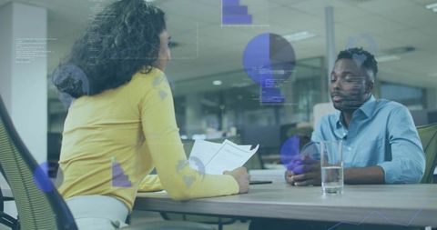 Job Interview and Data-Driven Meeting with Documents and Analytics Overlays