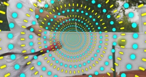 Tennis player in action with artistic motion overlay