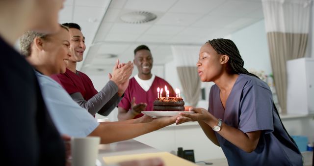 Healthcare Workers Celebrating Birthday with Cake in Hospital Ward - Download Free Stock Images Pikwizard.com