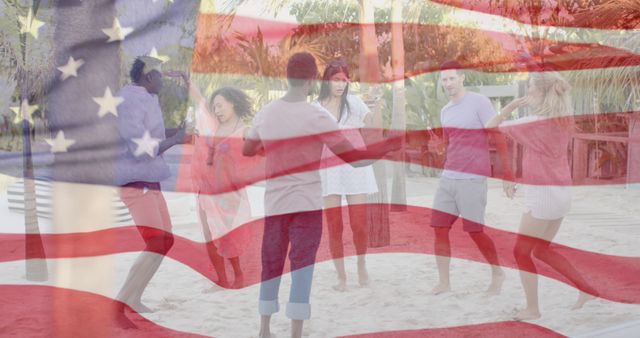 Multicultural friends celebrating independence day on beach - Download Free Stock Images Pikwizard.com