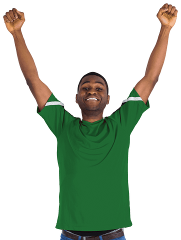 Cheering Football Fan Celebrating in Green Jersey Against Transparent Background