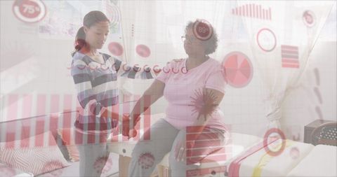 Senior Woman's Healthcare Session with Overlayed COVID-19 Data