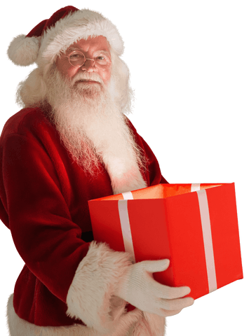 Santa Claus Holding Gift Against Transparent Background