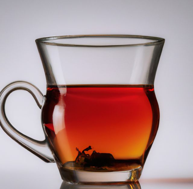 Image of close up of glass cup of tea on white background. Drink and tea concept.