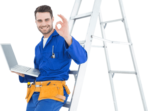 construction worker transparency laptop ok gesture ladder - Download Free Stock Videos Pikwizard.com