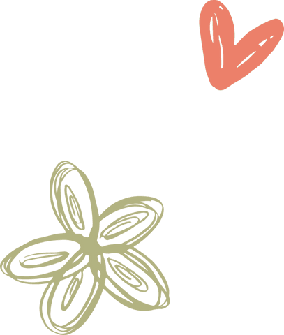 Artistic schematic coral heart and lime flower on transparent background