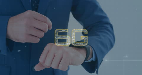 Businessman Interacting with Virtual 6G Technology Interface
