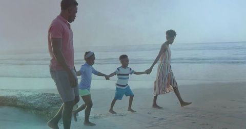 Family Enjoying Private Beach Walk at Sunset