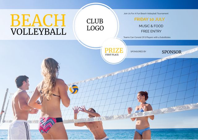 Beach Volleyball Tournament Poster with Young Players Enjoying Game - Download Free Stock Templates Pikwizard.com