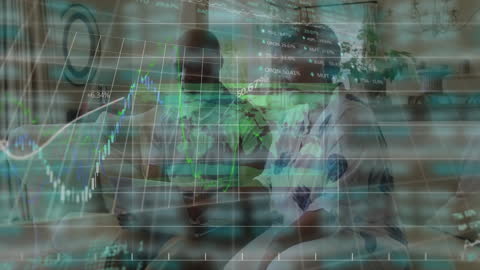 Data Overlay on Senior African American Couple Using Laptop