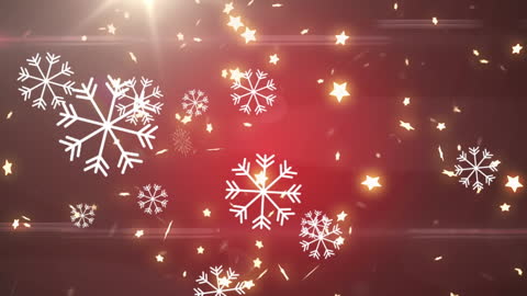 Glowing Snowflakes and Stars on Red Abstract Winter Background