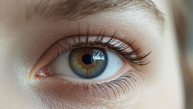 Close-up of Hazel Eye with Detailed Lashes and Iris Patterns