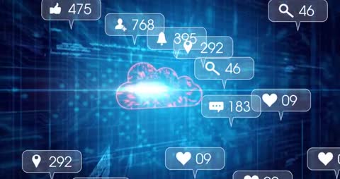 Digital Cloud with Social Media Notifications Overlay Video Animation