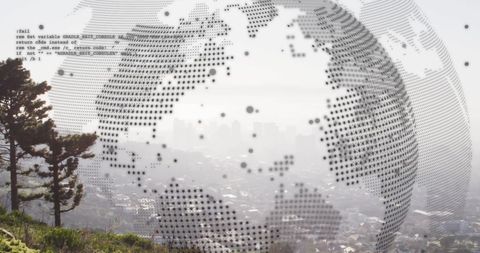 Digital Interface with Earth Overlay on Urban Skyline - Download Free Stock Images Pikwizard.com