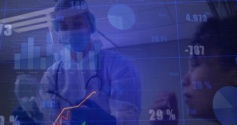 Doctor Analyzing Medical Data with Overlaid Charts in Hospital