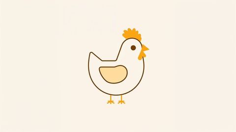 Minimalistic stylized cartoon chicken illustration with orange accents