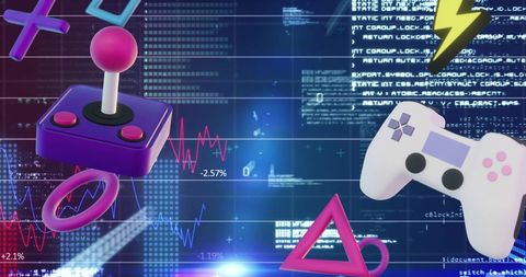 Retro Gaming Technology with Digital Data Visualization