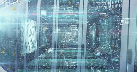 DNA Strand and Digital Data Interface in Futuristic Server Room