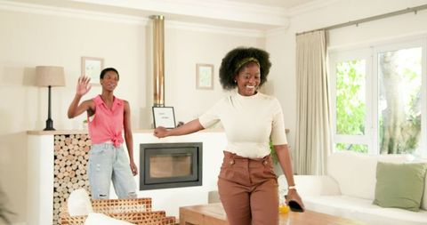 Warm Reunion of Friends in Cozy Living Room Interior