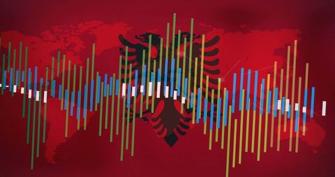 Dynamic analytics over albanian flag with world map