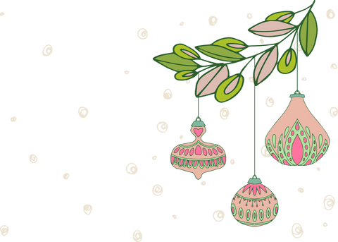 Hand-Drawn Transparent Christmas Baubles with Leaves and Snowflakes