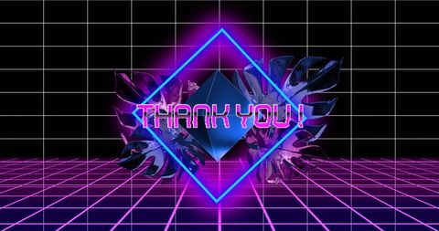 Neon thank you message with futuristic grid design