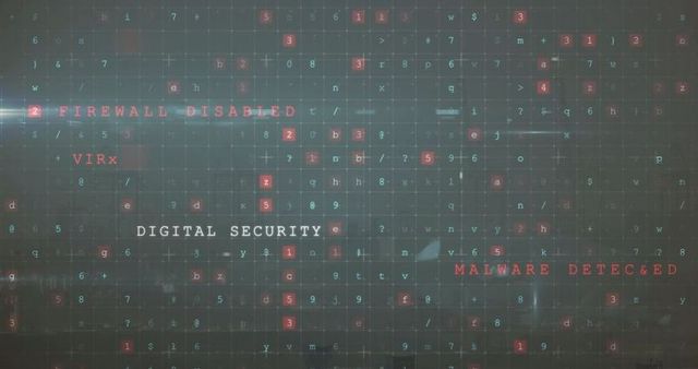 Cybersecurity alert digital dashboard with warning messages